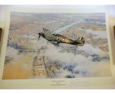 'Defence Of The Realm', a signed limited edition print by Robert Taylor, also signed by Peter Townsend the pilot depicted ove