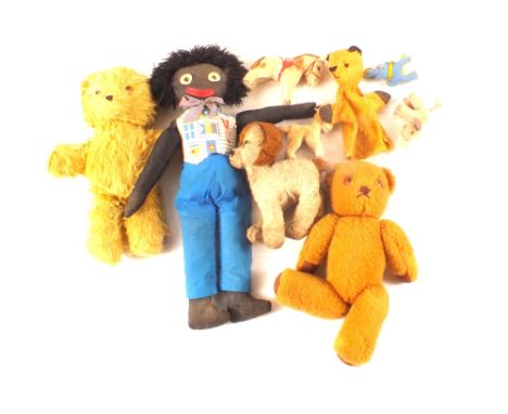 A Sooty glove puppet plus other soft toys