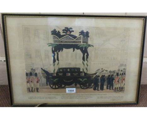 A period hand coloured print 'The Funeral Procession of Lord Viscount Nelson Jan'y 9th 1806' with a related 'Battle of the Ni
