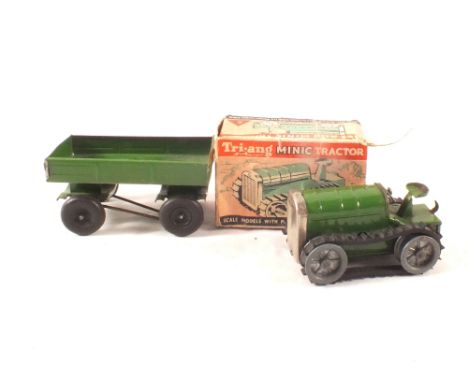 A boxed Minic tractor (one flap detached) and green trailer 