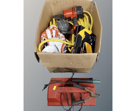 A Hilka Pro-Craft 1400 jump starting kit together with a box containing further tools including Tooltech air drill and kit, n