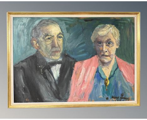 Continental school : Portrait study of an elderly couple, oil on board, 74cm by 52cm.