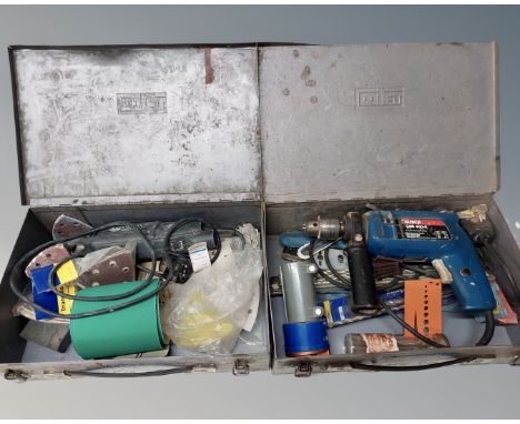 A Delta sander together with a Bosch drill.