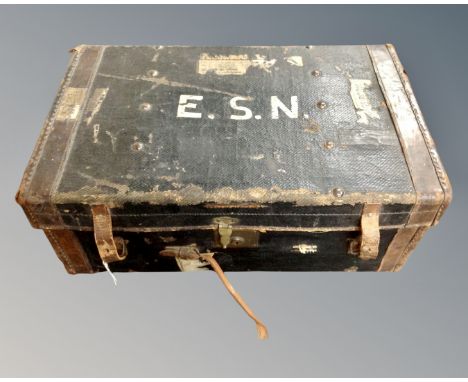 A 19th century canvas and leather travelling trunk.