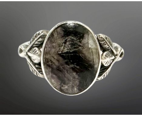 A silver and Blue John ring, size N. 