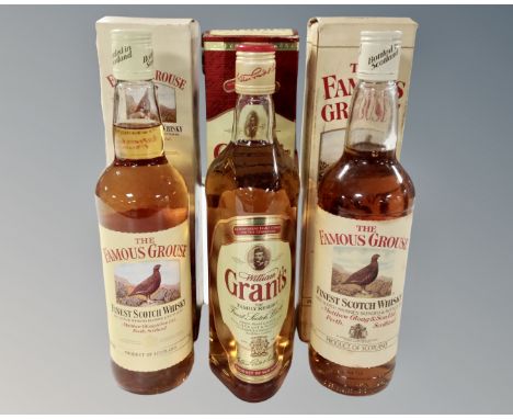 Two bottles of the Famous Grouse Whisky and further bottle of Grants Finest Scotch Whisky (3)