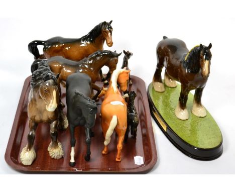 Beswick Horses and Foals including: Horses Great and Small, Shire Mare on ceramic plinth model No. 818; Spirit of the Wind mo