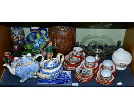 A quantity of ceramics to include a Victorian teapot decorated with Japanese figures; a pair of stoneware barrels; a Royal Do