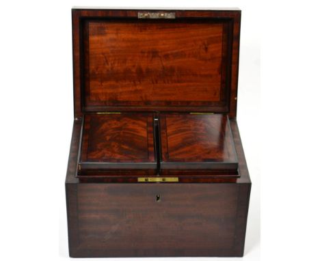 A George III mahogany two division tea caddy with ebonised string inlay 