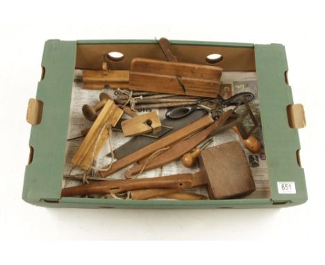 A PRESTON mitre template, 3 boxwood planes and other tools G