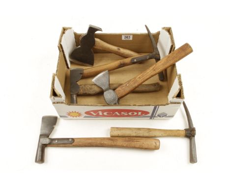 An unusual axe by RED SEAL USA and five other crate hammers etc G+ 