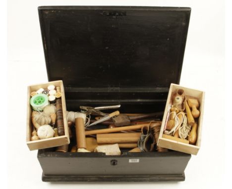 A little used 20c sailmakers kit of tools contained in pine chest as illustrated G++ 