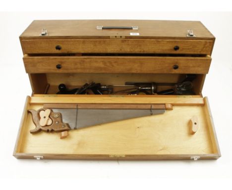 A jointer's carrying case with tools inc. STANLEY No 80 and 5 and various squares, braces etc G+ 