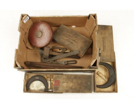 Three micrometre's, a boxwood dip rule, STANLEY bevel and other marking tools G 
