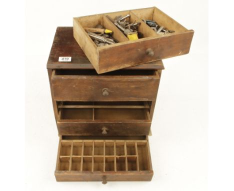 A four drawer chest 14" x 9 1/2" x 14" few engineers tools in one drawer G 