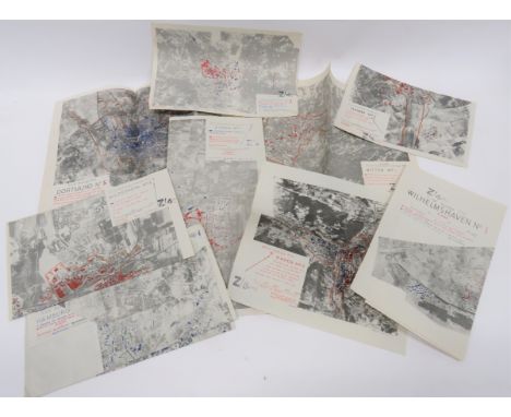 Small Selection of RAF German Town Bombing Damage Plots printed aerial images of the towns showing the bombing damage to area