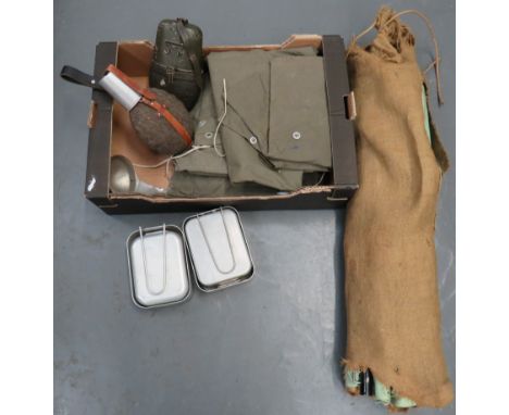 Selection of Various Equipment including canvas camp bed and wooden frame ... 2 x one man bivouac tents, complete with poles 