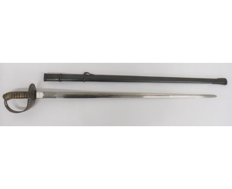 Swedish M1893 Cavalry Sword 37 1/2 inch, double edged blade with central fuller. The forte marked E Svalling. Eskilstuna and 