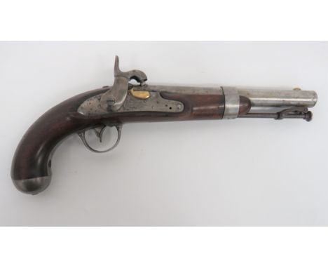 Scarce American US Model 1836 Converted Percussion Pistol 25 bore, 8 1/2 inch barrel with brass blade foresight. Lower, fitte