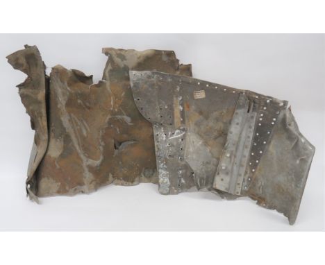 Two WW2 Aircraft Battle of Britain Period Alloy Panels consisting 22 x 18 inch, alloy, excavated panel still with traces of c