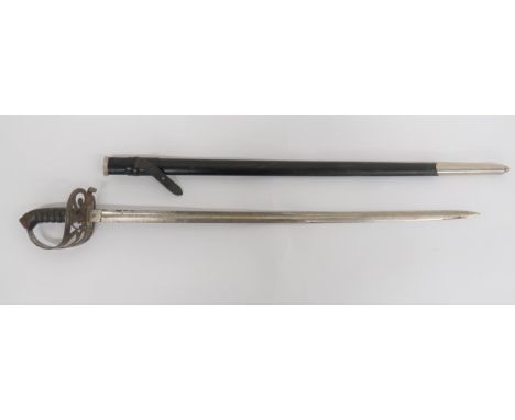 Victorian Light Infantry Officer's Sword 32 1/4 inch, single edged blade with wide fuller. Etched foliage panels, crowned VR 