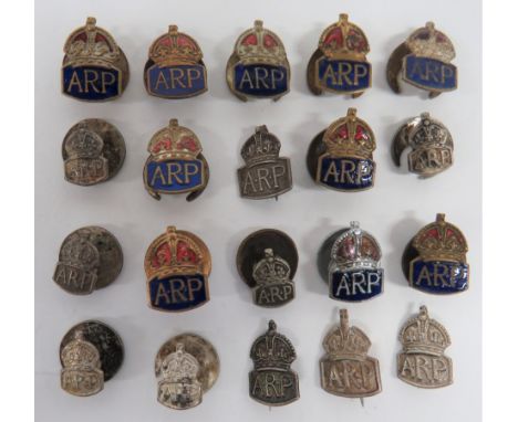 Twenty Various Small Lapel ARP Badgesconsisting 5 x plated and enamel, KC ARP, small fitted, lapel badges ... 5 x similar exa