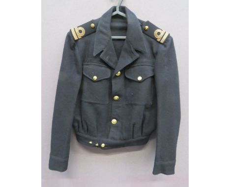 Royal Navy Officer's Battle Dress Jacket dark blue, woollen, single breasted, open collar, short jacket. Lower, short, button