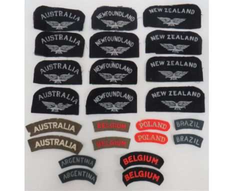 Good Selection of Nationality Titles pairs include red on blue Belgium ... White on red Poland ... White on khaki Australia .