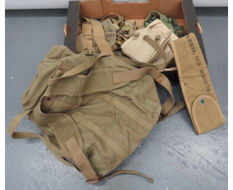 Quantity of Various Webbing consisting American, khaki green canvas Waterproof Suitcase, complete with straps ... 1944 patter
