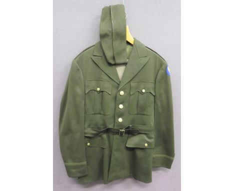 WW2 Pattern USAAF Service Tunic, Trousers and Garrison Cap khaki green, single breasted, open collar tunic. Pleated chest and