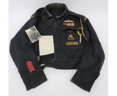 Rare WW2 Civil Defence Tunic with RFC Wings attributed, WW2, dark blue, Civil Defence, short battledress jacket. Patch chest 