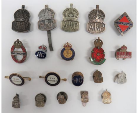 Twenty Various Home Front Lapel Badgesconsisting 2 x full size, silver London 1936-37, KC ARP lapel badges ... 2 x similar wh