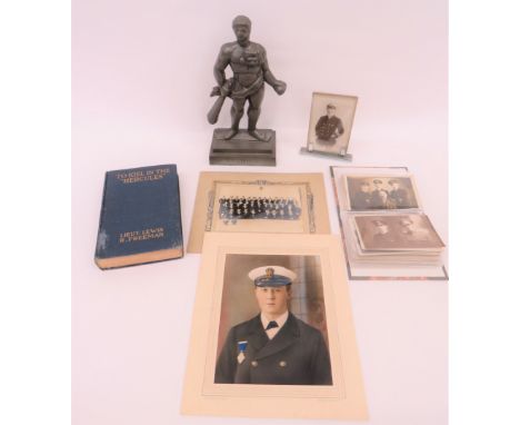Interesting Selection of Items To Explorer Lewis R Freeman consisting cast iron figure of Hercules, mounted on angled base en