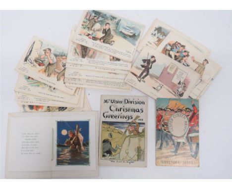 Small Selection of Military Postcards Including Some Irish Examples including coloured card Ulster Citizen Army. Surrender Ne