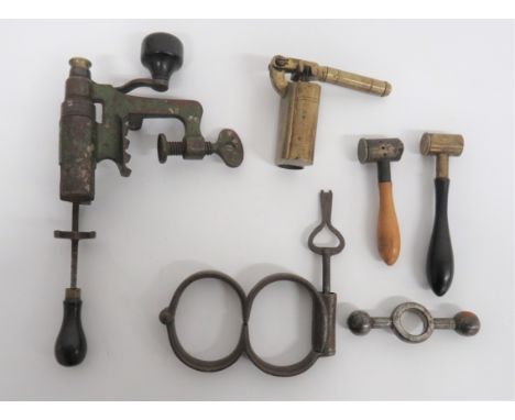 Selection of Various Gun Tools including ebony handled, brass, shot measure. The base stamped James Dixon &amp; Sons ... Simi