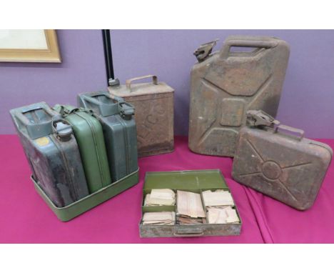 Good Selection of WW2 Petrol Cans consisting German example with double 5 litre cans and central fitted toolbox. All containe