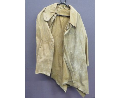 WW2 Other Ranks Rain Cape light khaki, rubberised canvas cape. Large, fold over collar. Front secured by 4 large buttons (all