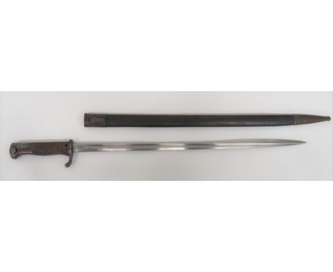 Imperial German Seitengewehr M1898 Bayonet 20 3/4 inch, single edged, pipe back, quill point, narrow blade. Narrow fuller. Th