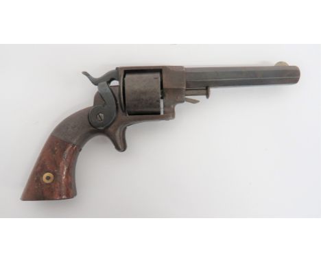 Obsolete Calibre Ethan &amp; Allen Side Hammer Rimfire Revolver .32 RF, 4 inch, octagonal, blued barrel. White metal blade si
