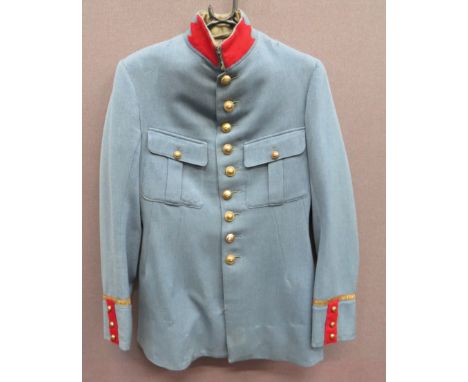 Pre WW1 French Officer's Horizon Blue Tunic light horizon blue, fine quality cloth, single breasted, high collar tunic. Colla