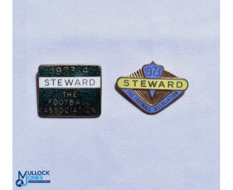 1973 + 1973-74 The Football Association Steward FA Enamel Badges, both pin backed (2)