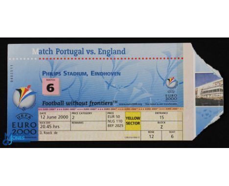 Ticket: Euro 2000 Group A, Portugal v England 12 June 2000 in Eindhoven, yellow sector match ticket; fair. (1)