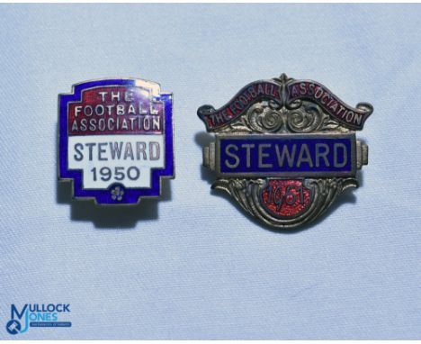 1950 + 1951 The Football Association Steward FA Enamel Badges, 1952 button back,1951 pin back (2)