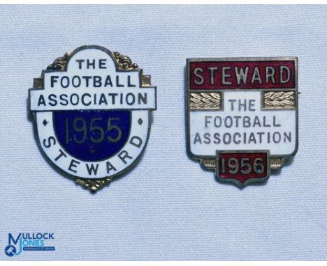 1955 + 1956 The Football Association Steward FA Enamel Badges, both pin backed (2)