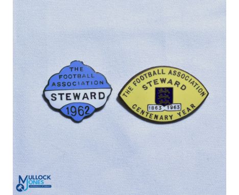 1962 + 1963 Centenary Year The Football Association Steward FA Enamel Badges, both pin backed (2)