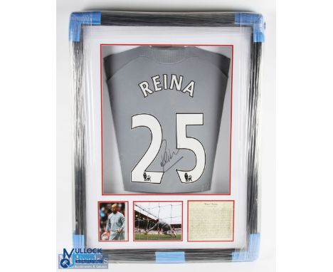 Signed Liverpool FC Goalkeeper home replica football shirt in red, signed to the reverse, Reina No 25 to reverse, finely pres