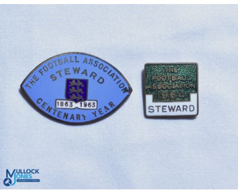 1964 + 1963 Centenary Year The Football Association Steward FA Enamel Badges, both pin backed (2)