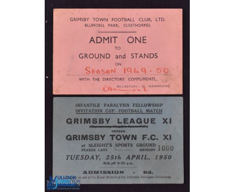 Tickets: 1949/50 Grimsby League XI v Grimsby Town at Sleight's Sports Ground, Peakes Lane, Grimsby match ticket 25 April 1950