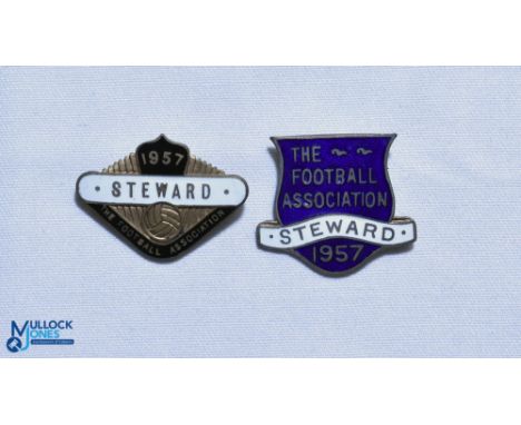 2 x 1957 The Football Association Steward FA Enamel Badges, both pin backed (2)