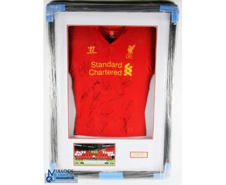 2012/13 Multi-signed Liverpool FC home replica football shirt in white, finely presented and professionally framed, with COA 